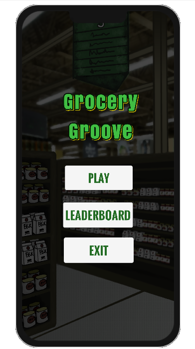 Main menu with Play, Leaderboard, and Exit buttons