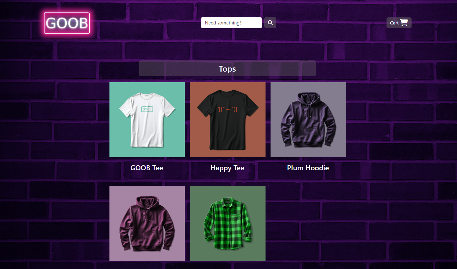 GOOB Shop mock e-commerce site screenshot