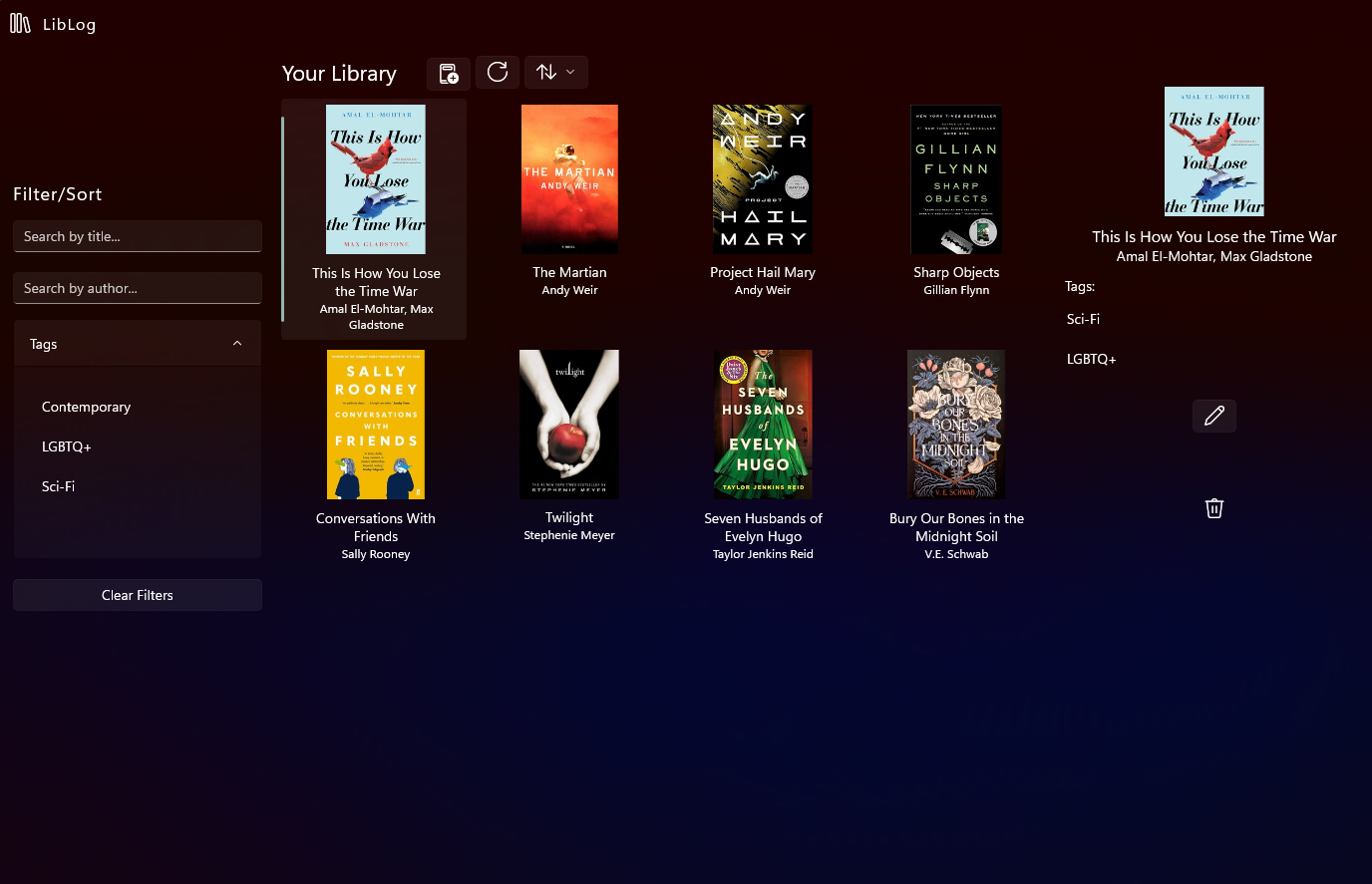 LibLog — Windows library catalogue app screenshot
